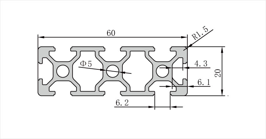 2080工業(yè)鋁型材CAD三維模型參數